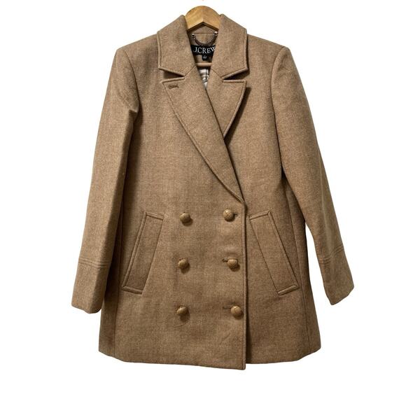 J Crew Womens Melton Wool Double Breasted Classic Peacoat Coat Size 4 Soft Brown - Picture 1 of 12